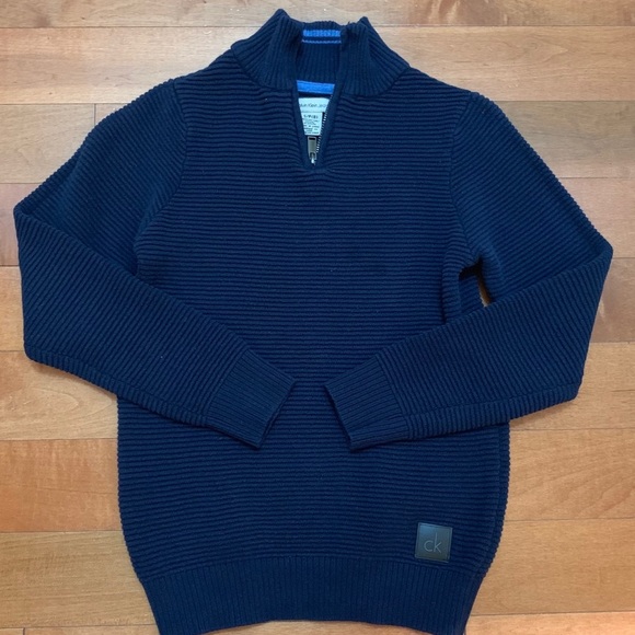 Calvin Klein Blue Quarter Zip Sweater Boys’s Size 8 Ribbed Knit Preppy Academia - Picture 1 of 3